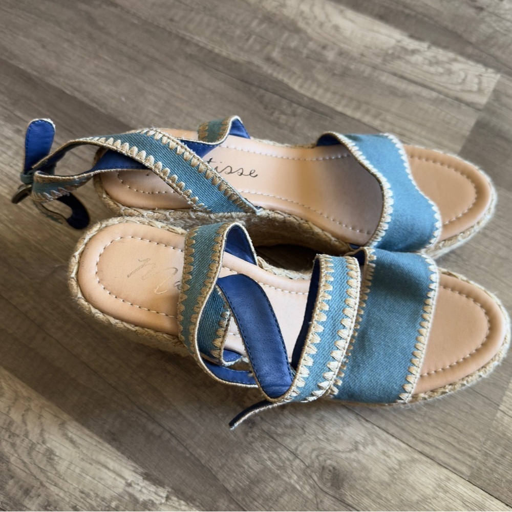 Matisse Strappy Wedge Sandals Blue Denim Sz 9 - Picture 7 of 7